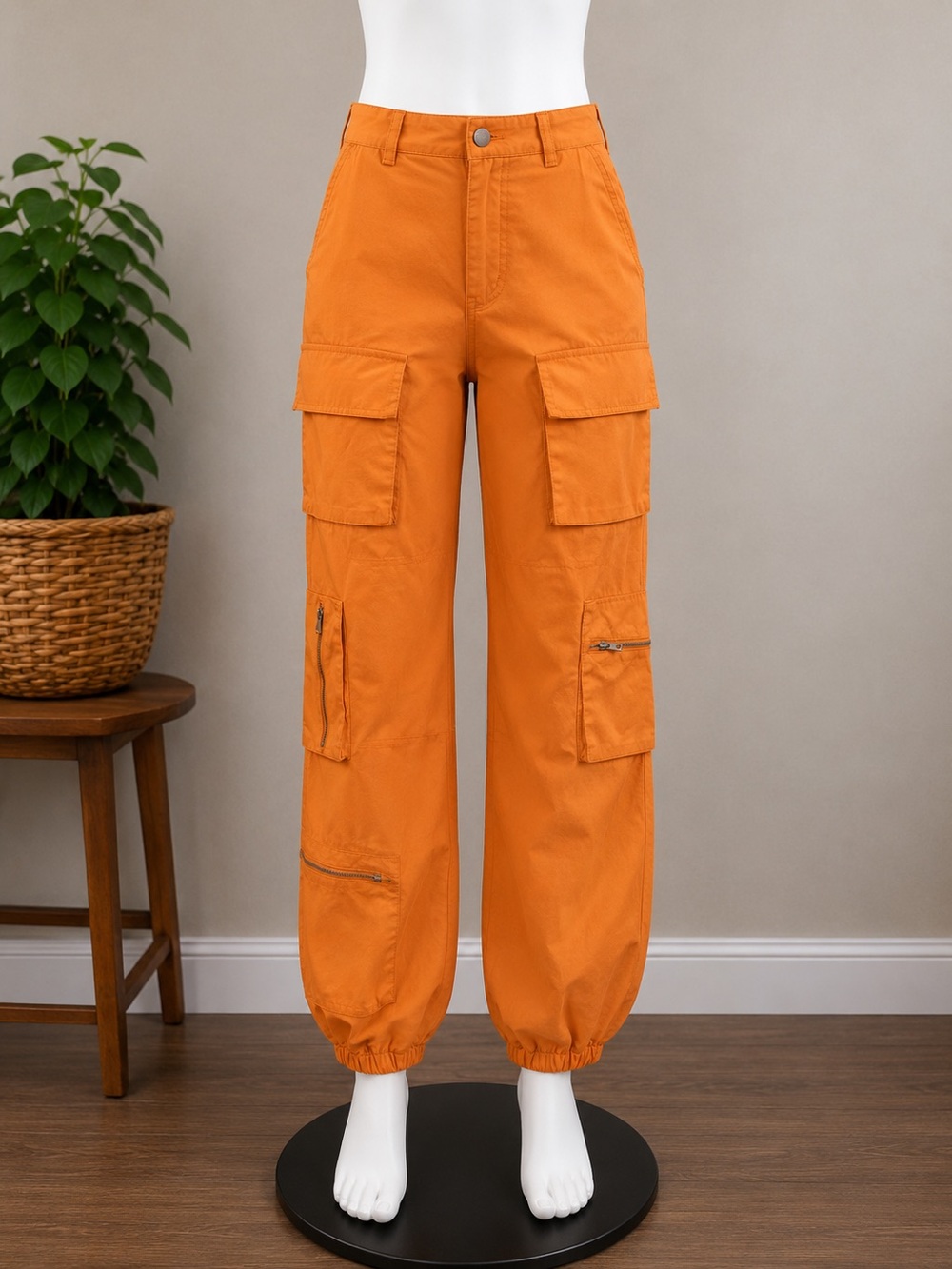 Honey Peach Women’s Size Small Cargo Pants Elastic Waist Pockets Elastic Ankle